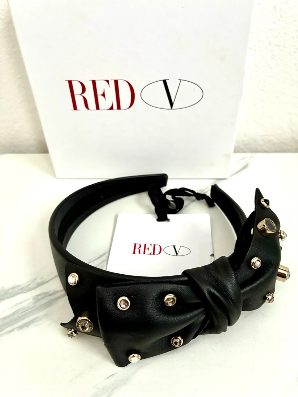 NWT NIB Red by Valentino black studded headband